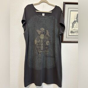 Peruvian Connection Graphic Dark Gray T-Shirt Dress XL